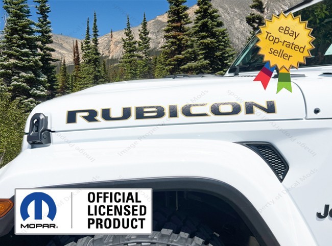 (2x) Jeep Wrangler RUBICON Hood Decals Stickers 3D 392 Map Black Gold Map UV1A1