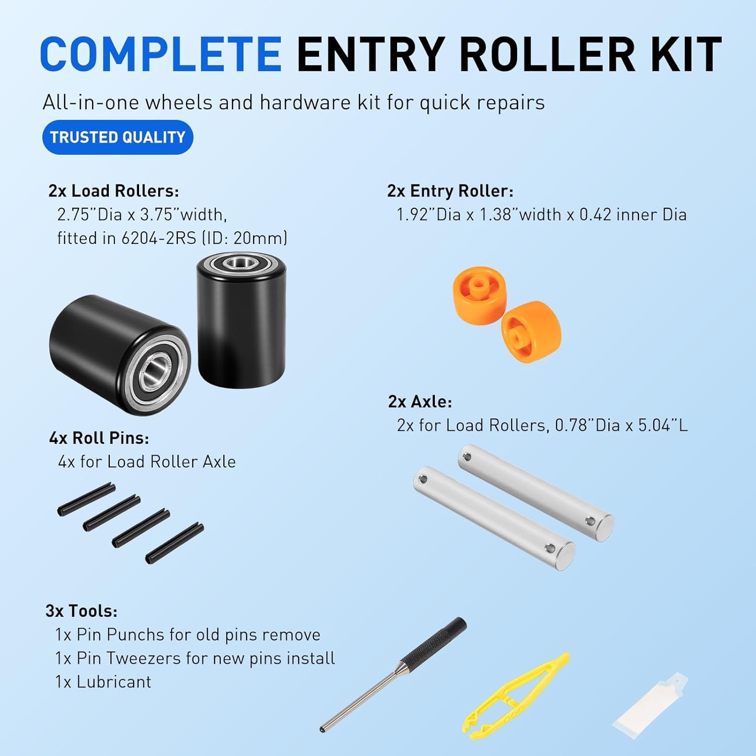 for Crown PTH50 Pallet Jack Front Load Wheels Replacement Kit Complete Tool Kit