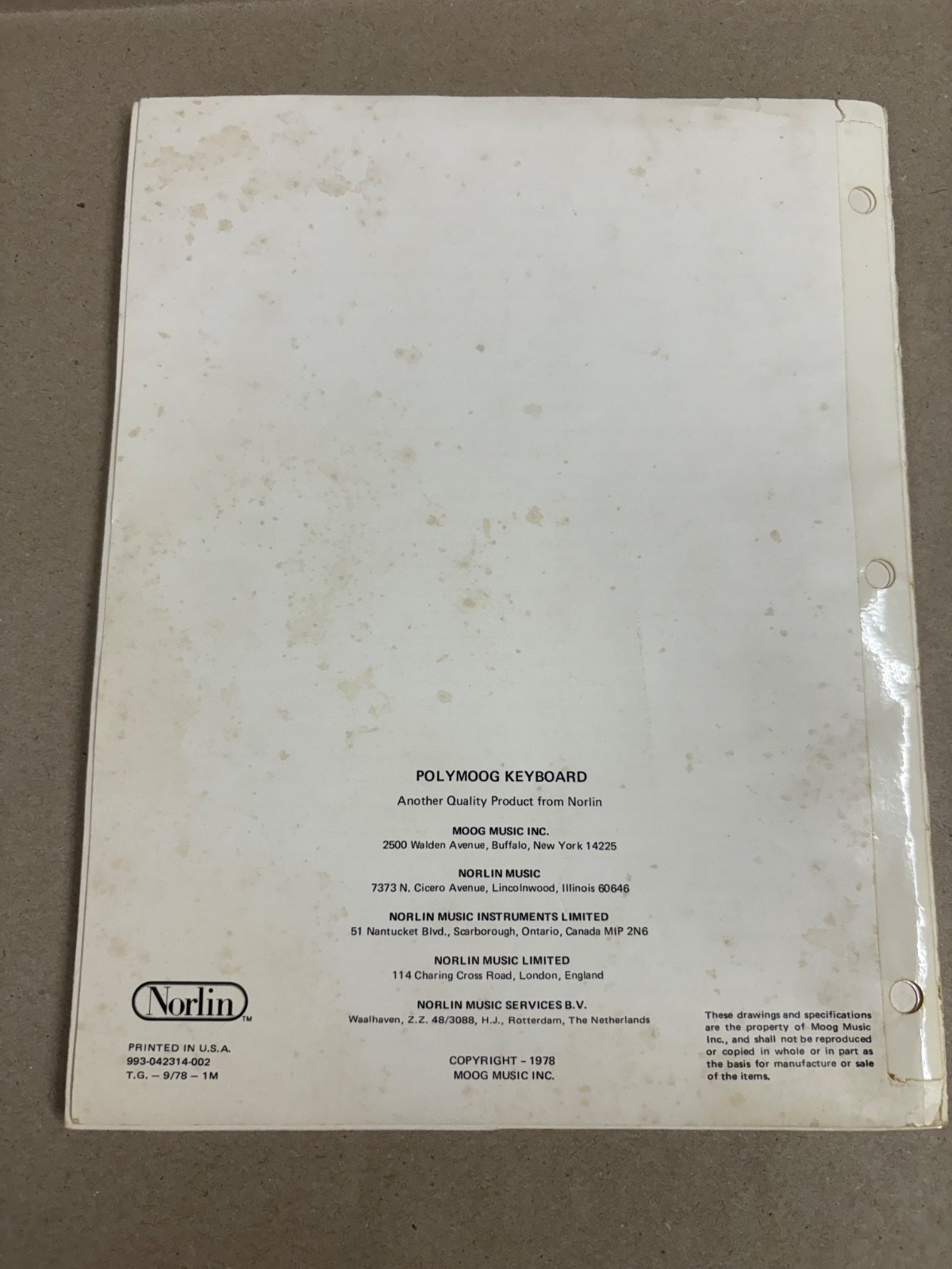 RARE Polymoog Schematic Drawings Document models 280A 285A
