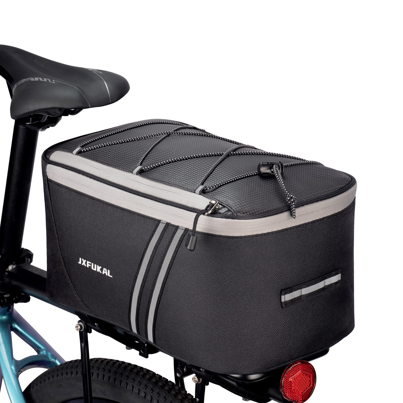 JXFUKAL Rear Bike Rack Bag with Rain Cover, 13.4 x 7.9 x 6.7inch, Black