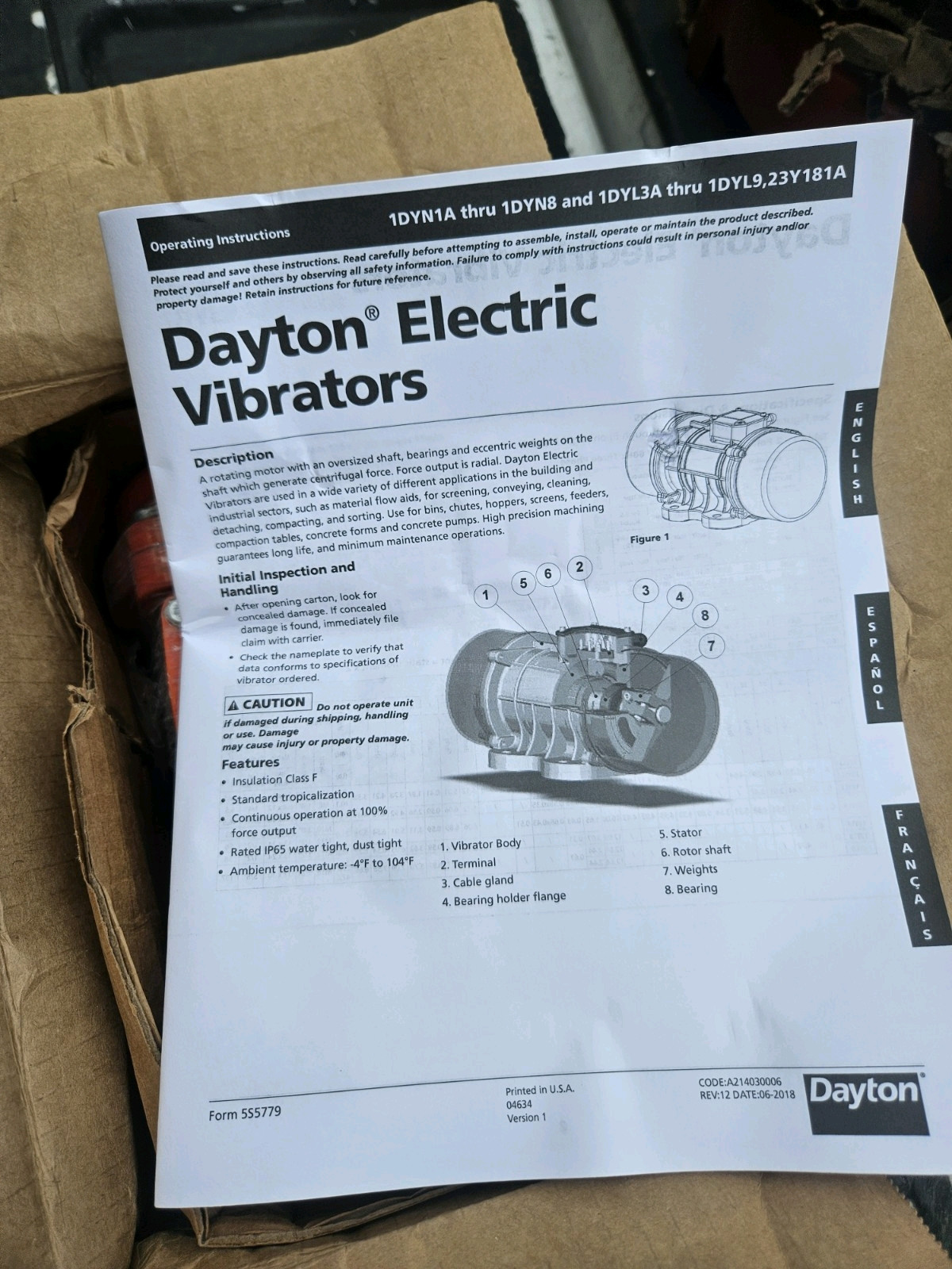 DAYTON 1DYN4 Electric Vibrator,1-Phase,Force 712 lb 1DYN4