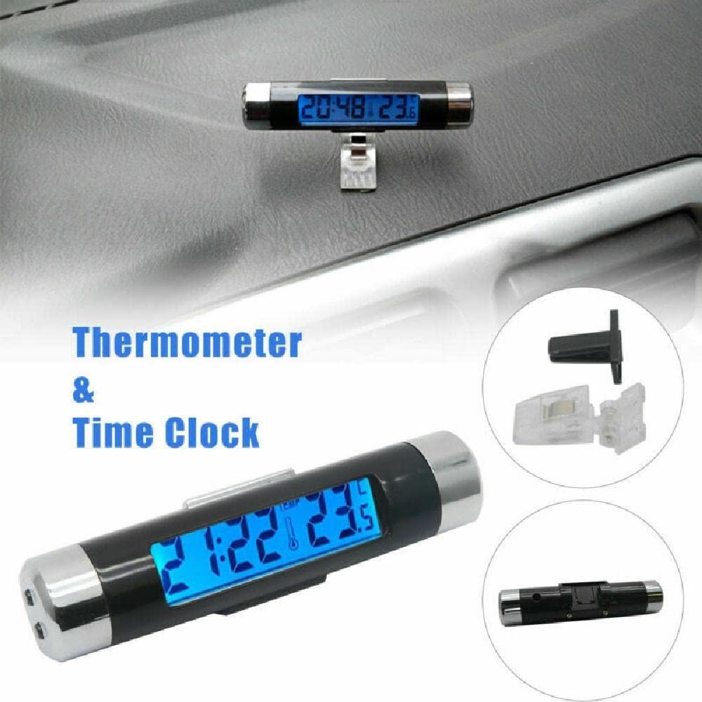 Car Clock Thermometer, 2in1 Auto Digital LCD Time and Celsius Temperature Display,...