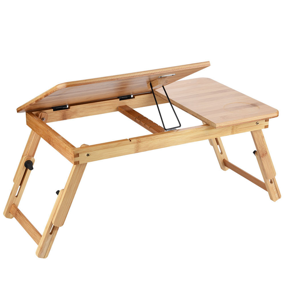 Portable Bamboo Laptop Desk for Bed Sofa Reading Working with Cup Holder
