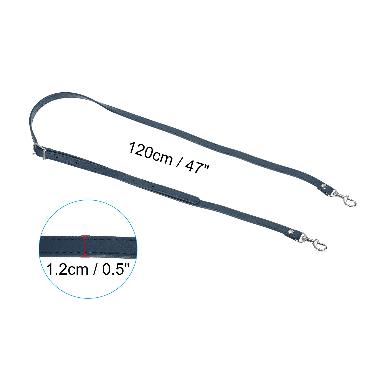 47 Inch Adjustable PU Leather Purse Strap with Silver Hardware Navy Blue