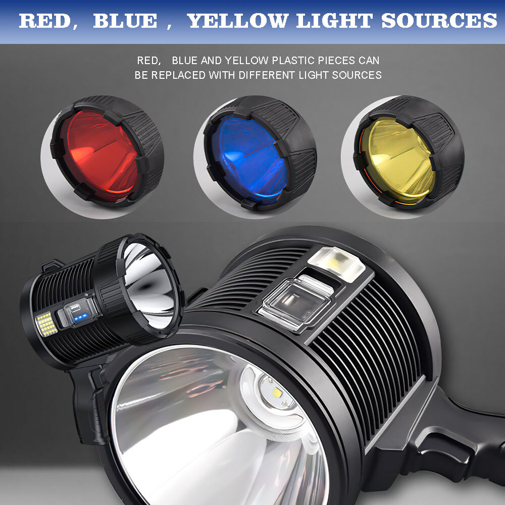 Solar Power 200000LM Super Bright LED Searchlight Spotlight USB Flashlight Light