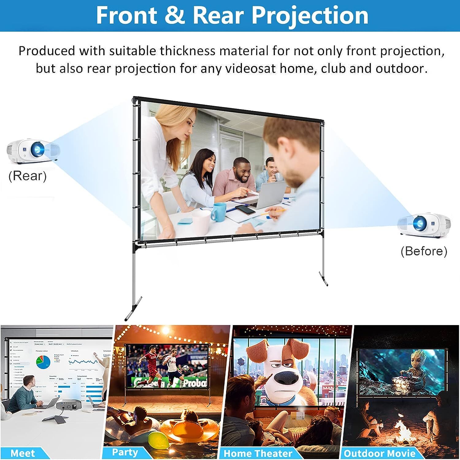 100"/120" Foldable Projector Screen with Stand 16:9 with Carry Bag