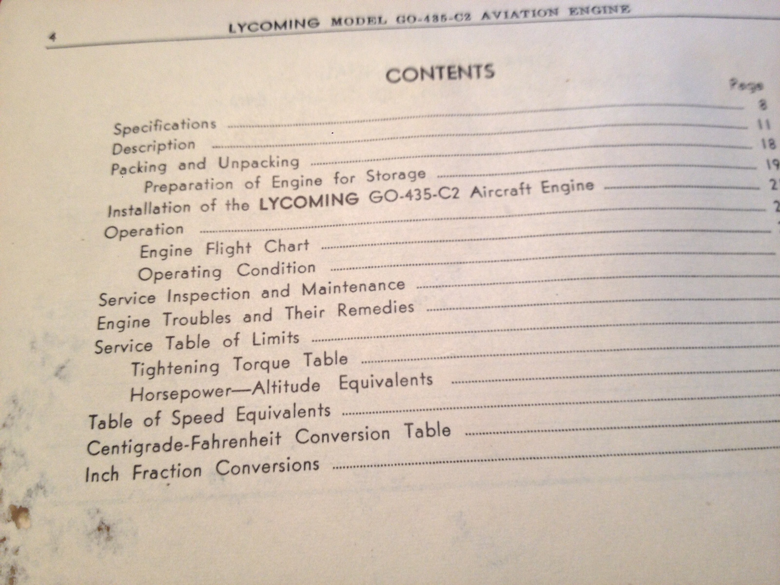 Lycoming GO-435-C2 Engine Operating Manual
