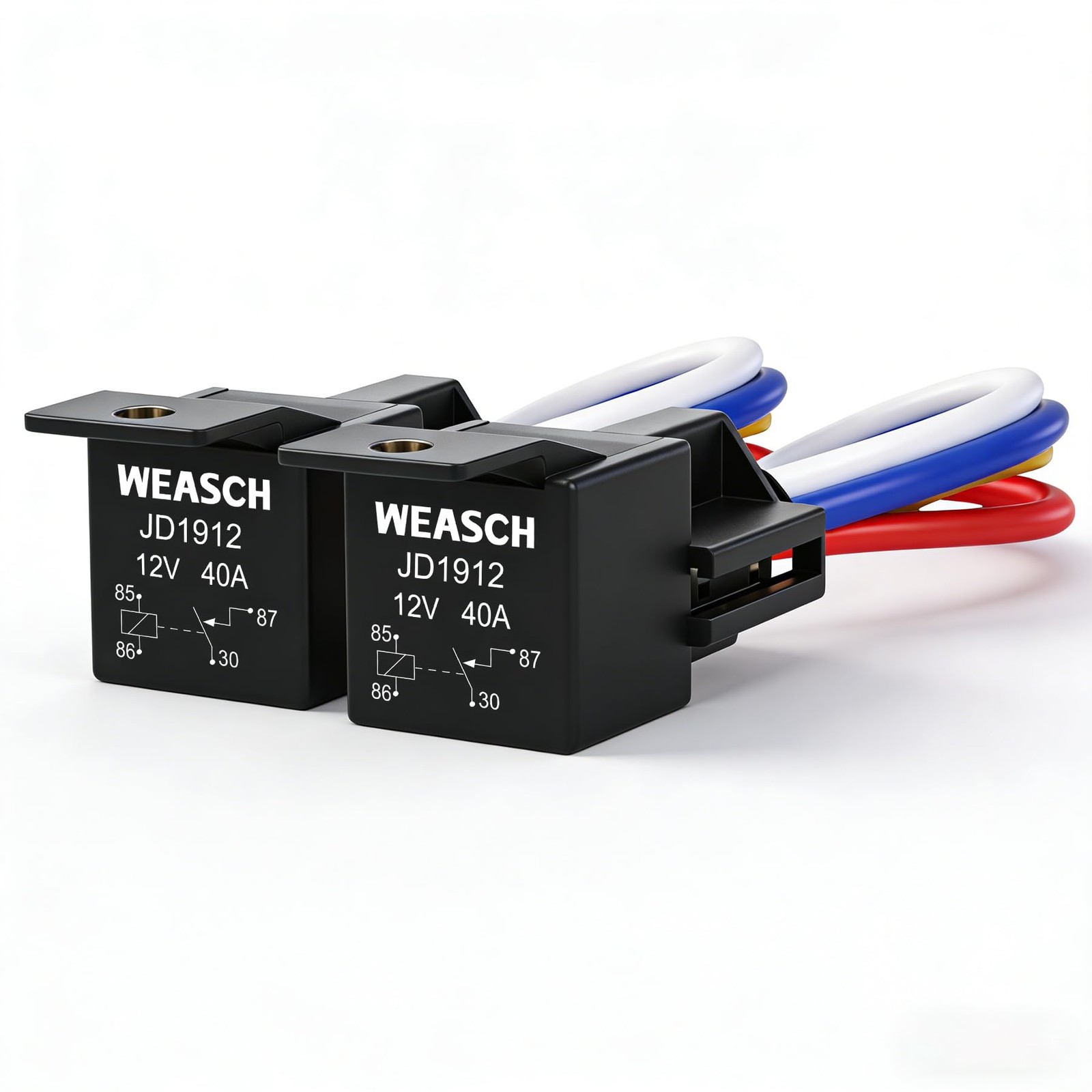 Weasch 2 Pack JD1912 Car Relay Harness, 12V 40A, 4-Pin SPST, 12AWG