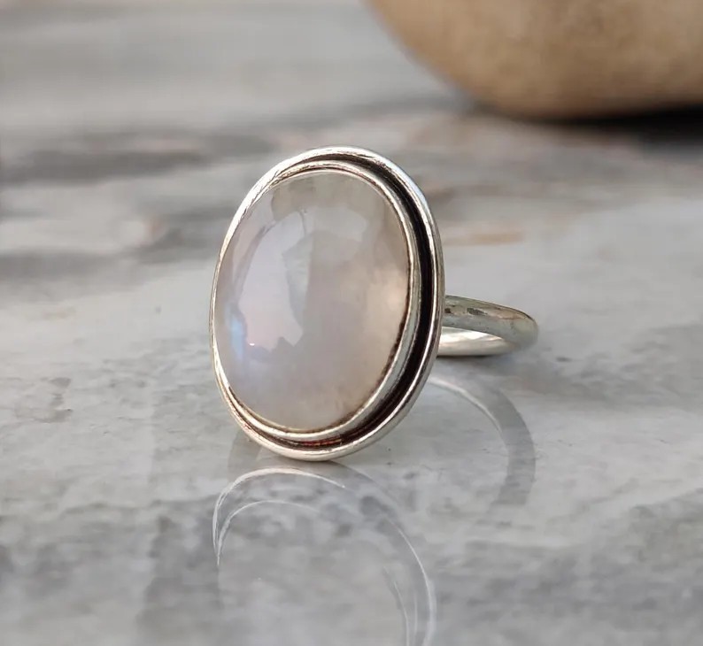 Solid 925 Silver Rainbow Moonstone Ring Handmade Dainty Boho Ring All Size SR793