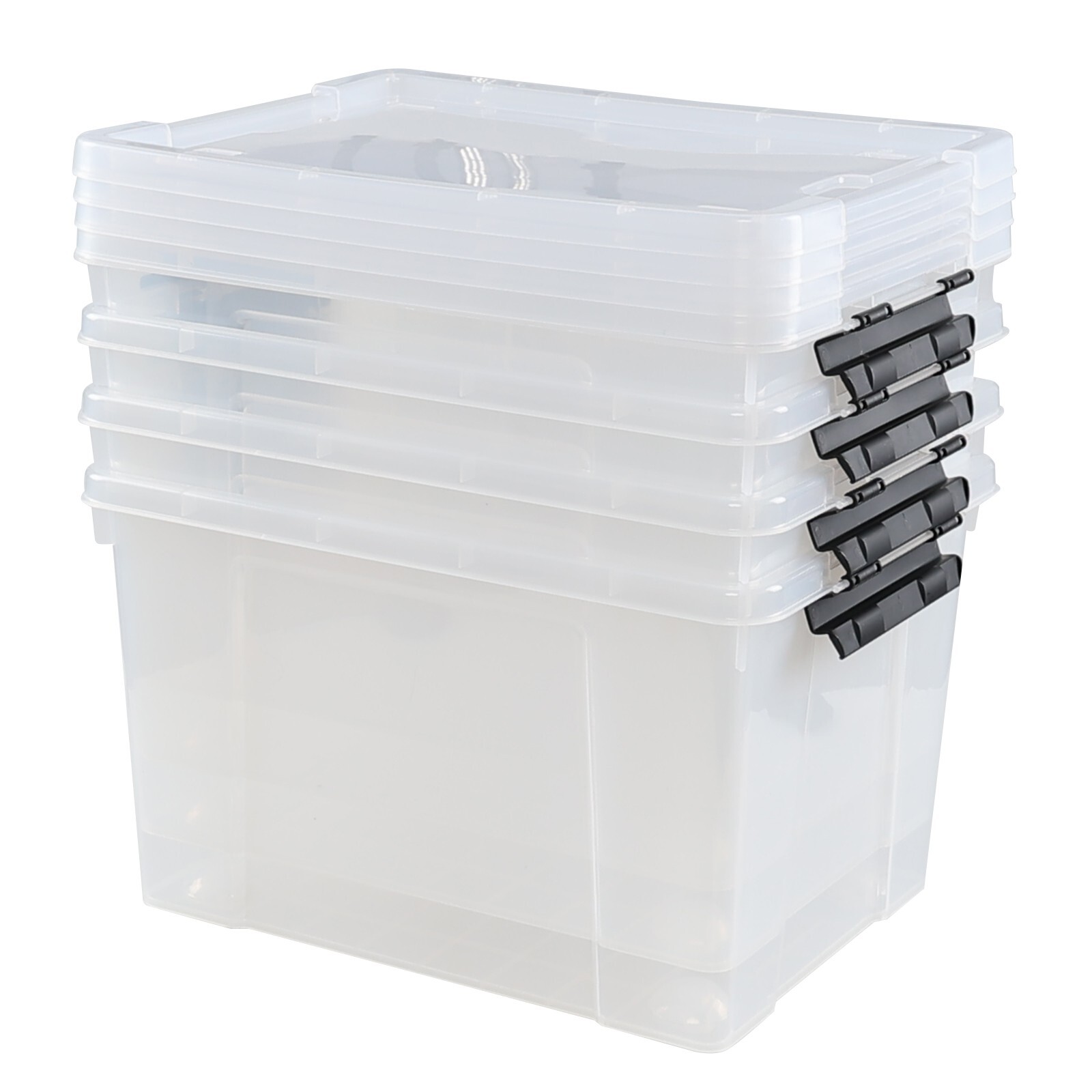KEKOW 34 Qt Heavy Duty Clear Plastic Latching Stackable Storage Containers, 4PCS