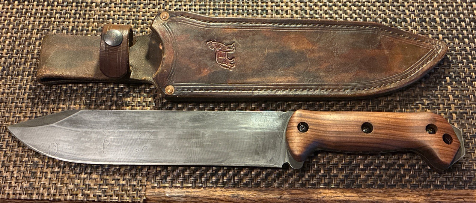 Ka-Bar BK9 Combat Bowie Knife, W/Antique  Finish, Wood Scales, Custom sheath!