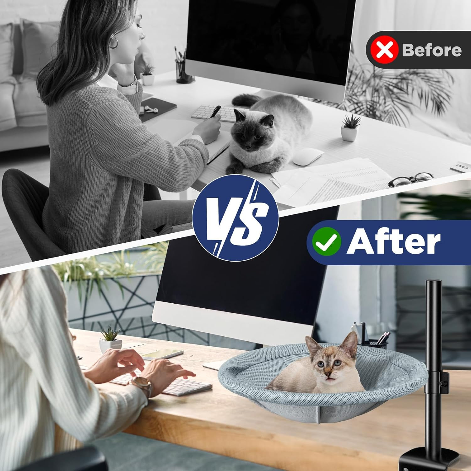 Cat Desk Bed - 360° Rotating & Height Adjustable Cat Hammock Perch, Sturdy Cats