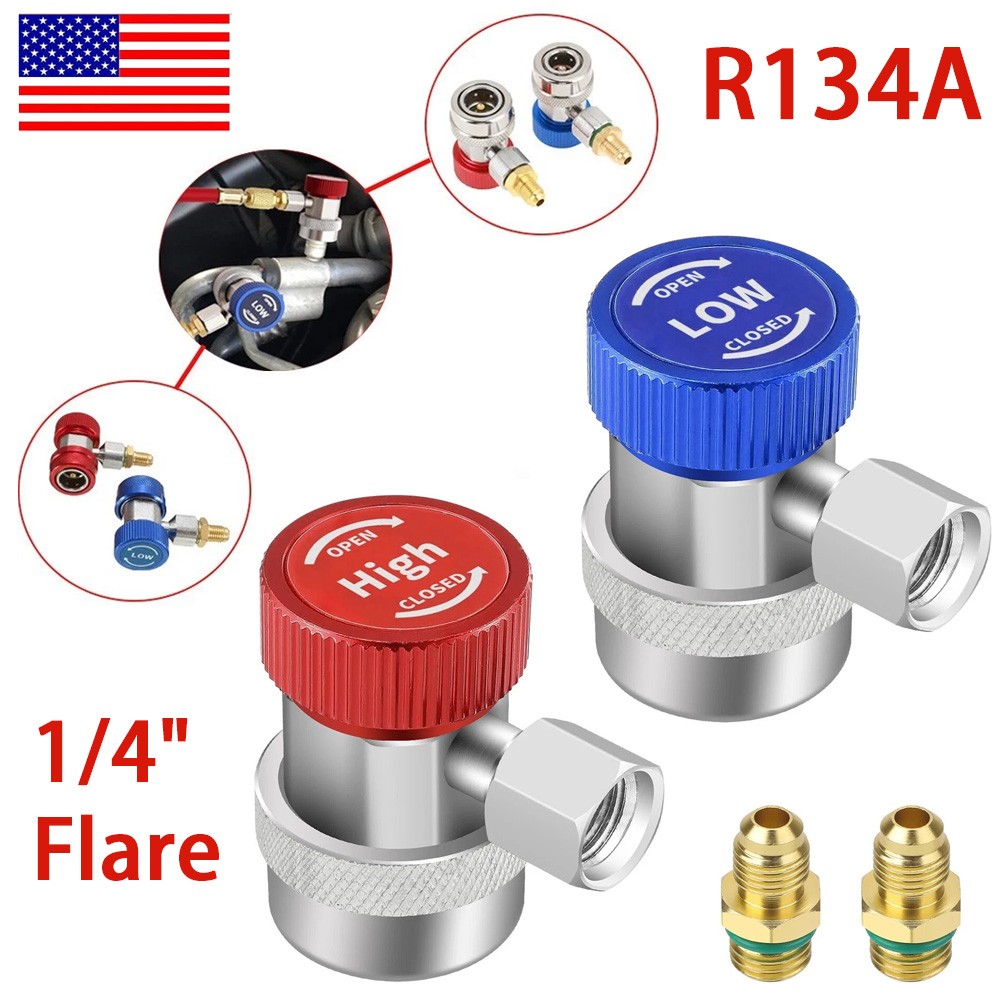 2x R134A Quick Coupler Adapter Adjustable Car HP & LP Fitting with 1/4" Flare