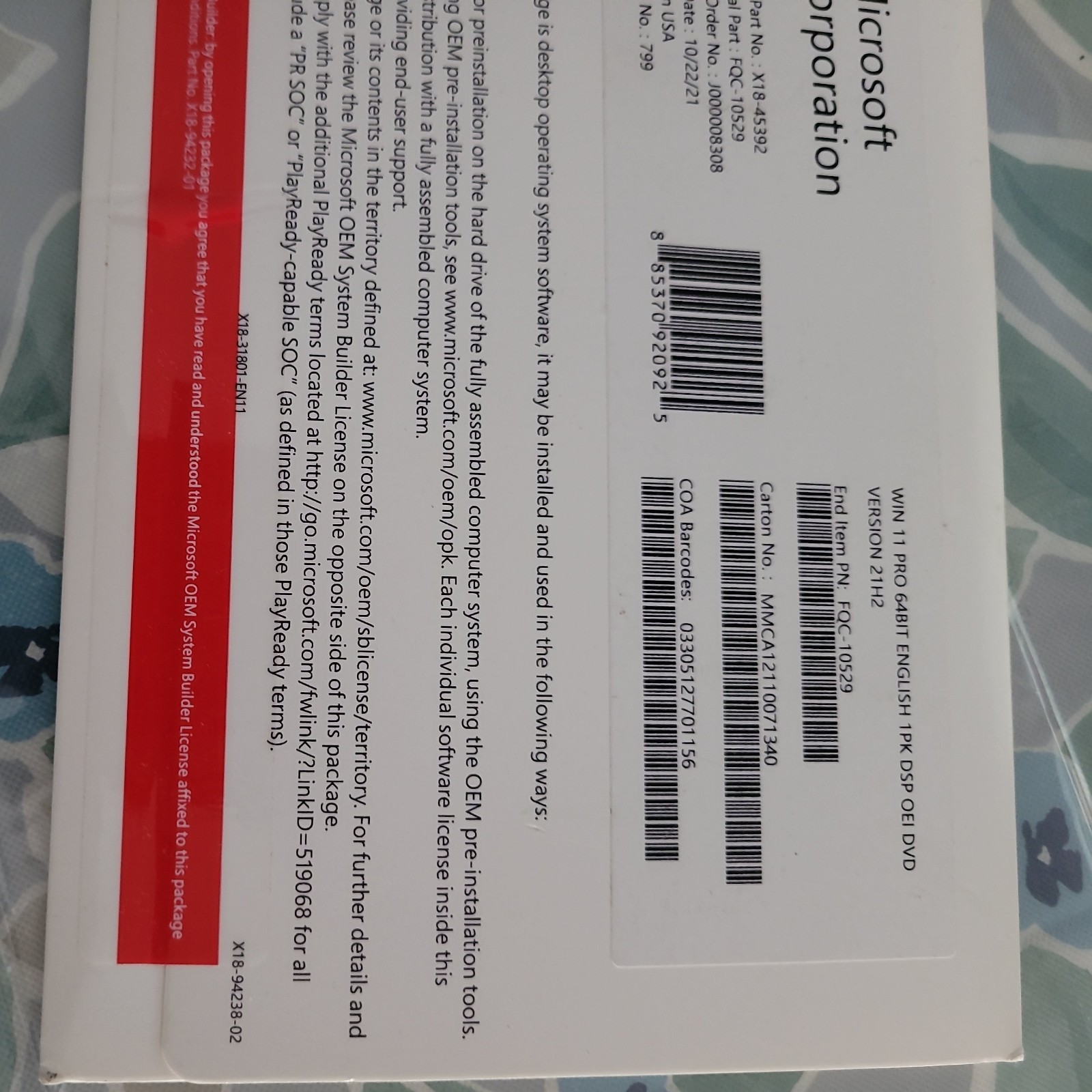 Microsoft Windows 11 Pro DVD