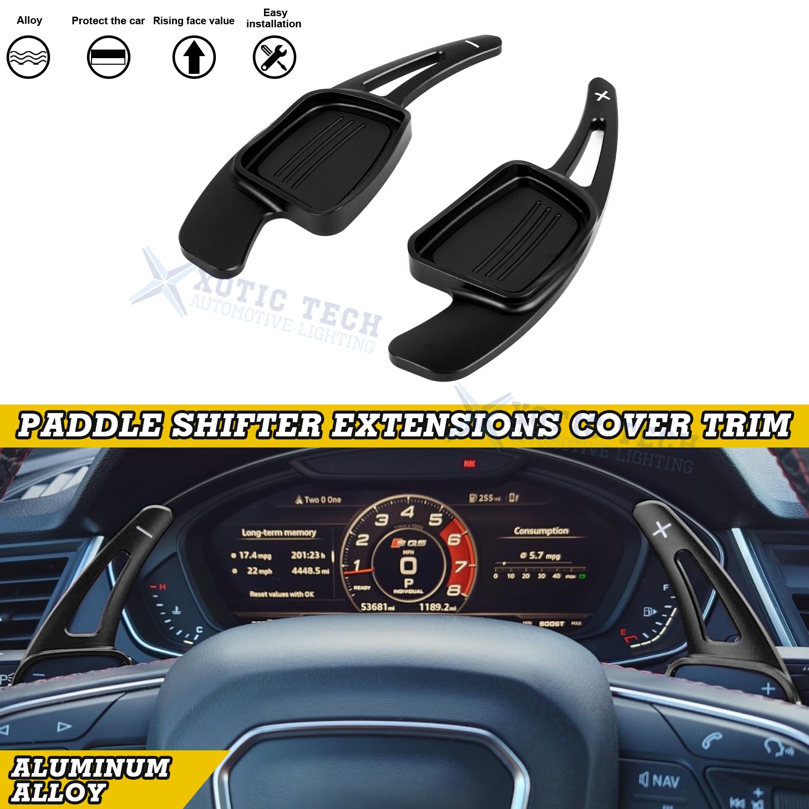 Black Aluminum Paddle Shifter Extension Kit For Audi A3 A4 A5 S3 Q5 TT SQ5 SQ7