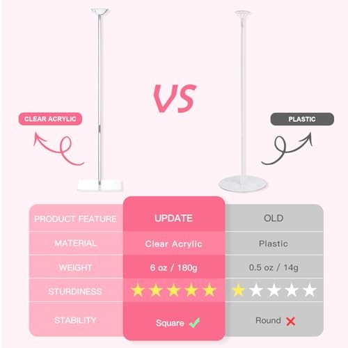 Clear Acrylic Balloon Stands for Table, Adjustable Height 15.75 Inch, 4 Pack