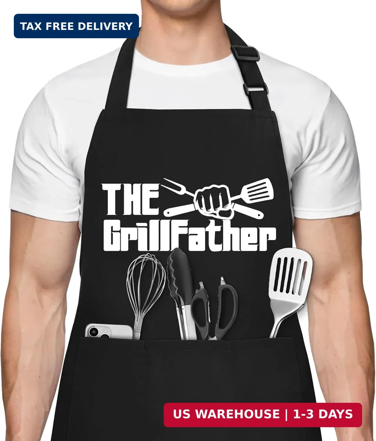 Funny Aprons for Men, Chef Apron with 3 Pockets, Perfect for Kitchen Cooking, BB