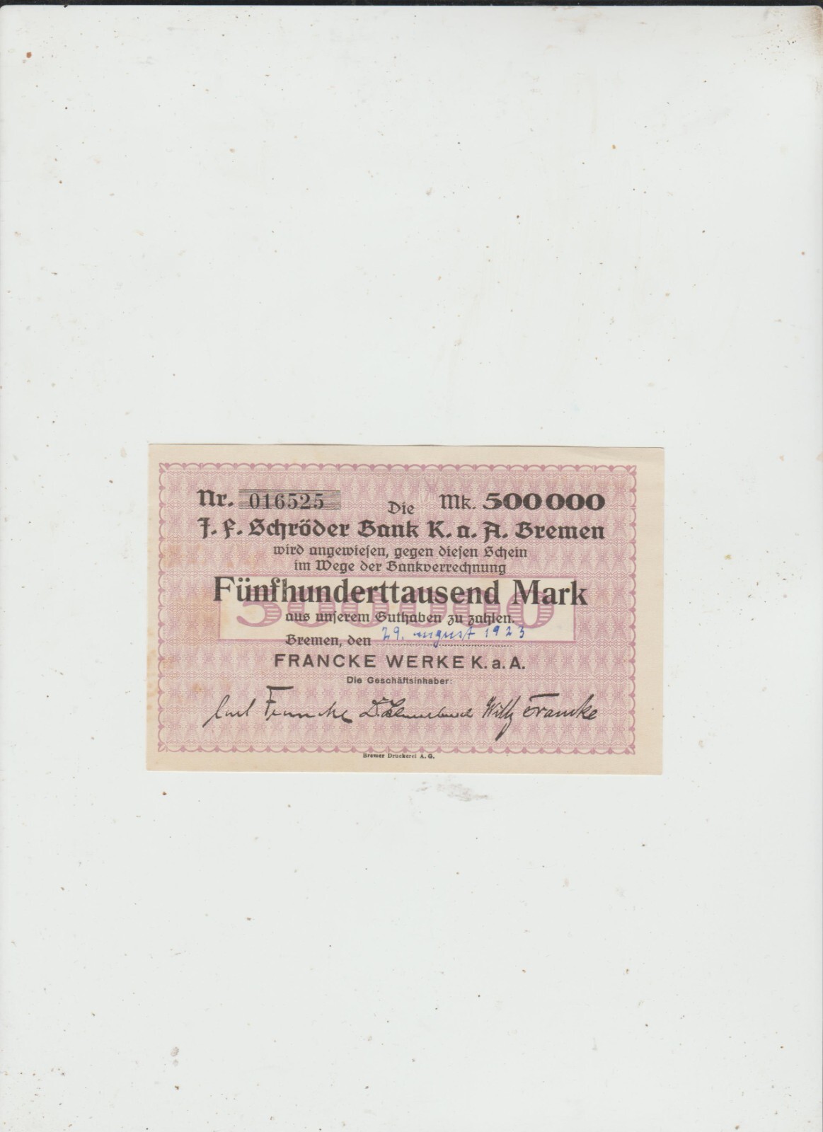 BREMEN  500,000  MARK  1923