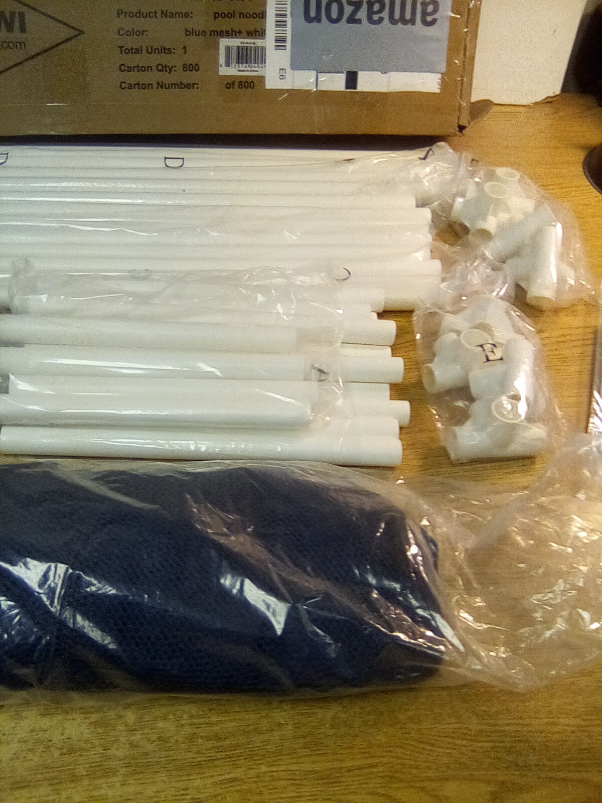 Essentially Yours Standard Pool Storage Organizer Bin Blue/ White Poles