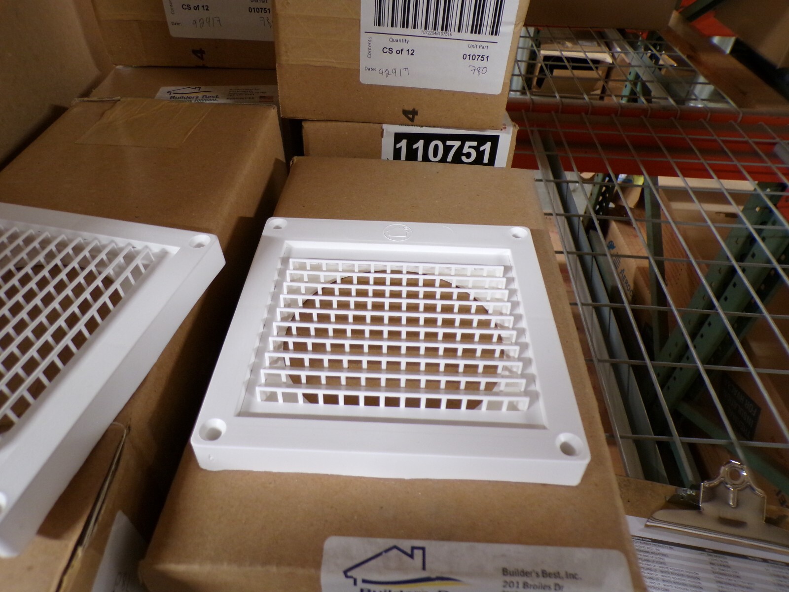 110751-BLDB   BUILDERS BEST LOUVER INTAKE 4IN WHITE FLUSH ON BACK LOT OF 2