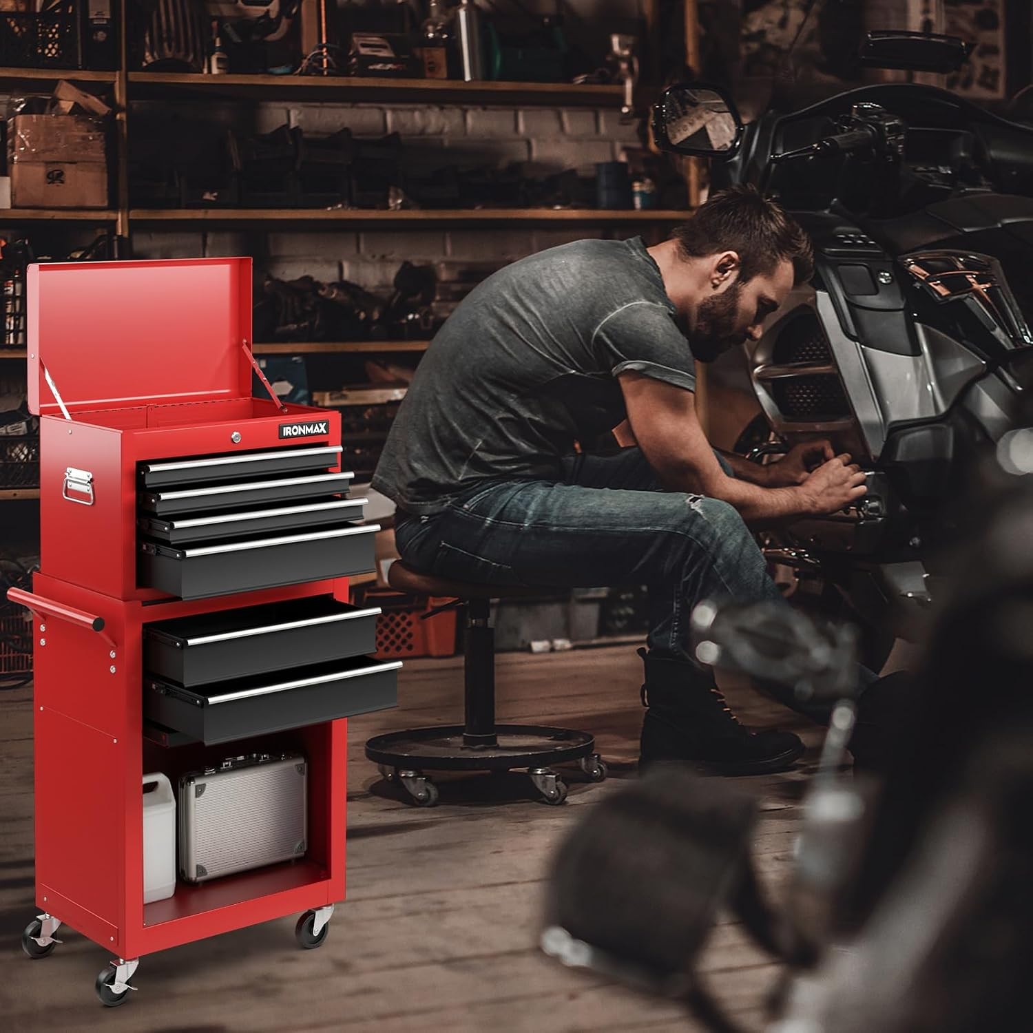 Tool Chest 6 Drawers Rolling Tool Cabinet W/ Detachable Top Toolbox Universal