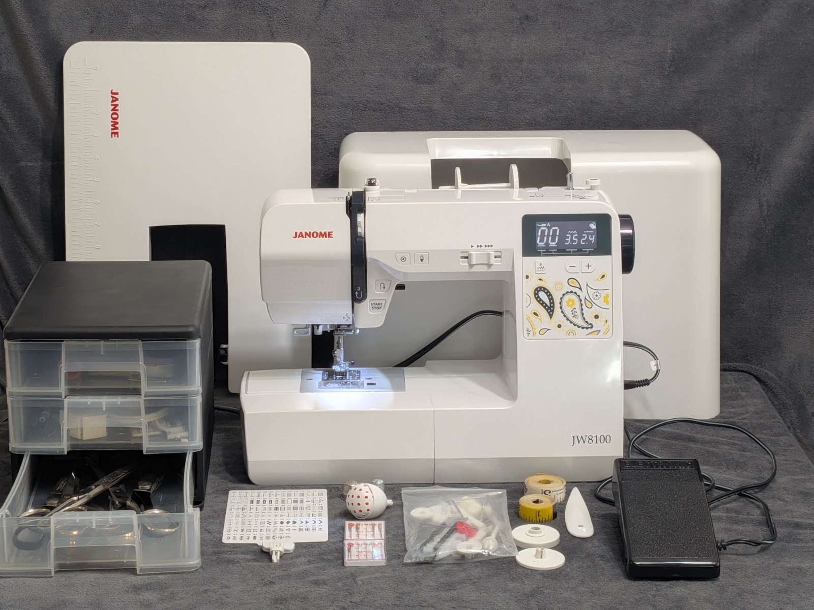 Janome JW8100 Sewing Machine Bundle With Cover, Table & Lots of Extras