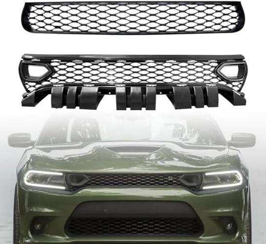 Front Upper Lower Grille For 2015-2023 Dodge Charger SRT Scat Pack LOWER+UPPER