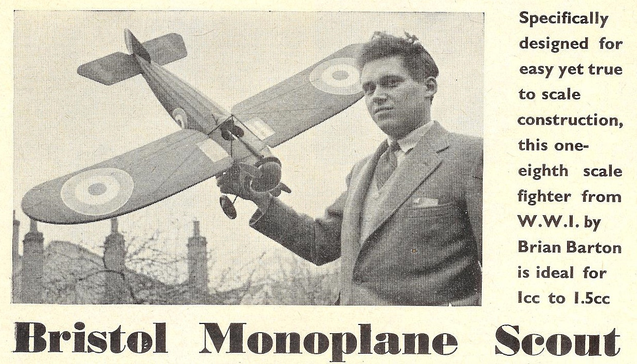 Model Airplane Plans (FF): BRISTOL MONOPLANE SCOUT 1/8 Scale 48" for 1-1.5cc