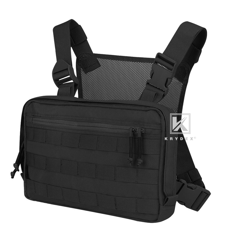 KRYDEX Tactical Chest Bag Chest Rig Recon Front MOLLE Pack Large Capacity Black
