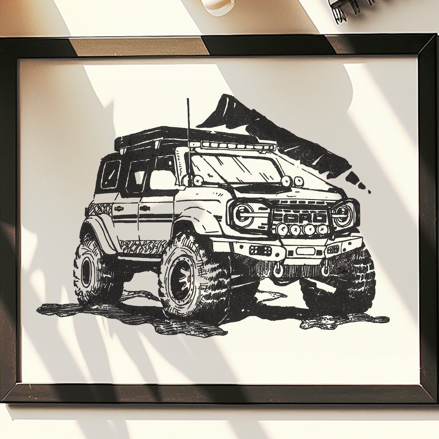 Hand Drawn (Not a Print) Framed Ford Bronco Drawing | Ford Bronco Art