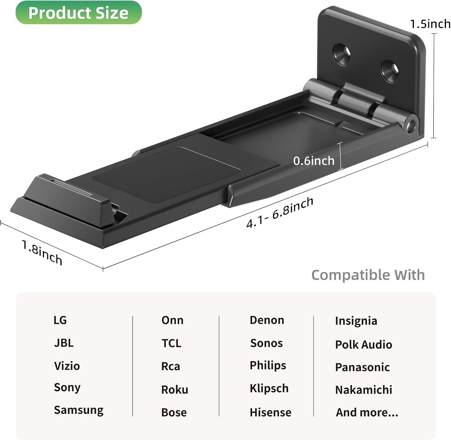 Versatile Adjustable Soundbar Mount - For Wall, TV, or Bookshelf Use, Black