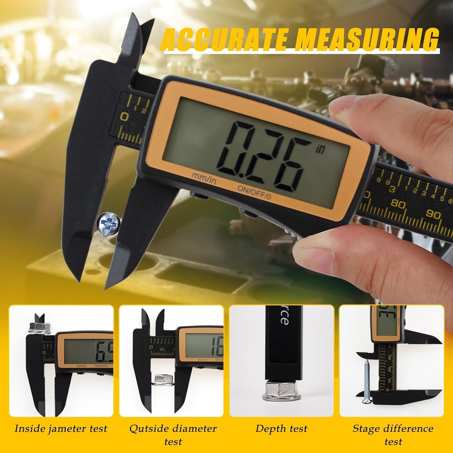Precision Digital Caliper with Inch/Metric Conversion & Easy Read Large Display