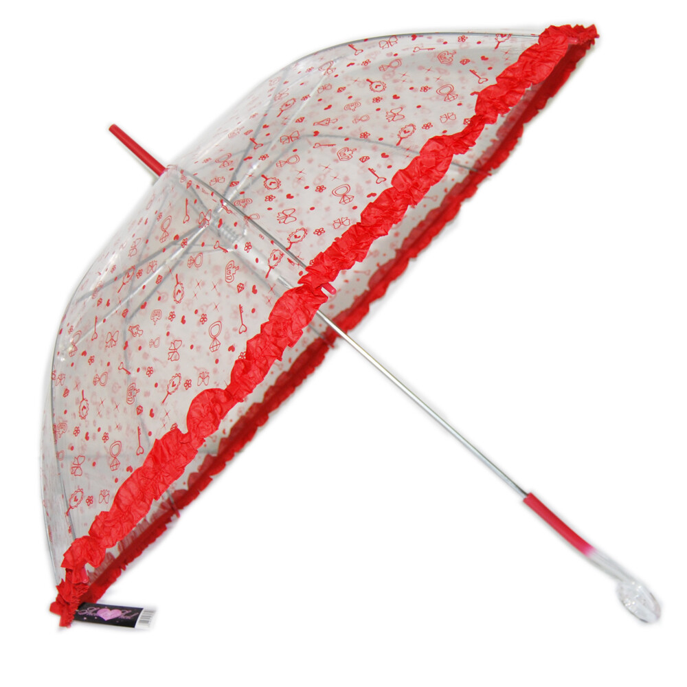 Unique Art 38.5 Inches Diameter Cute Clear with Lace Rain Umbrella Red