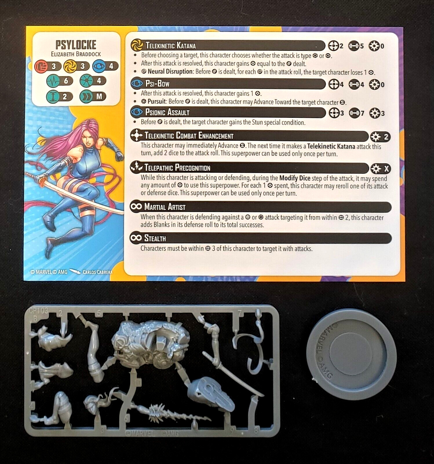 Marvel Crisis Protocol Psylocke, Rules Card, Base NO Tactics Cards / Emma Frost