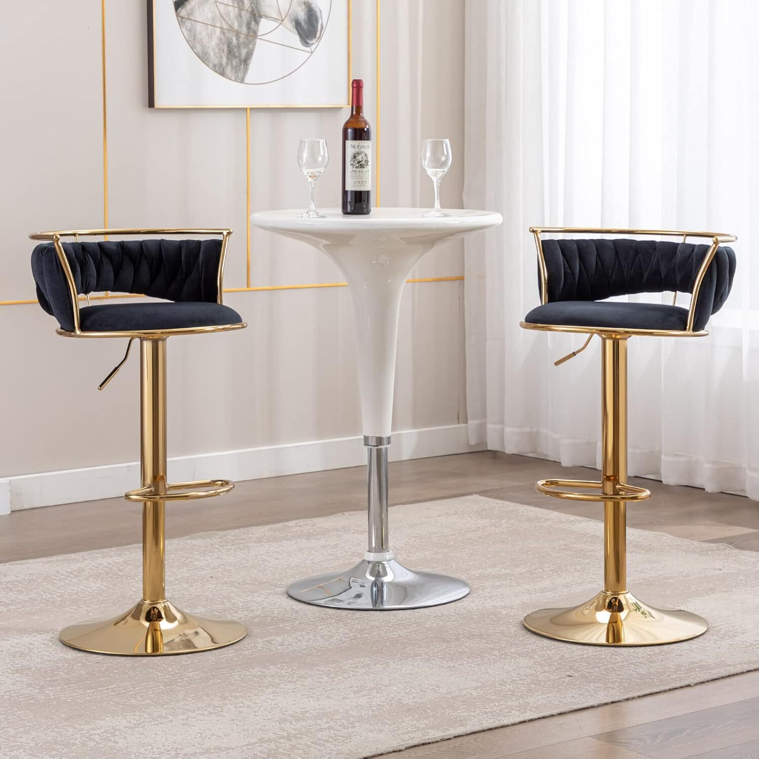 Woven Bar Stools Set of 2,Velvet Swivel Kitchen Counter Stools for home bar