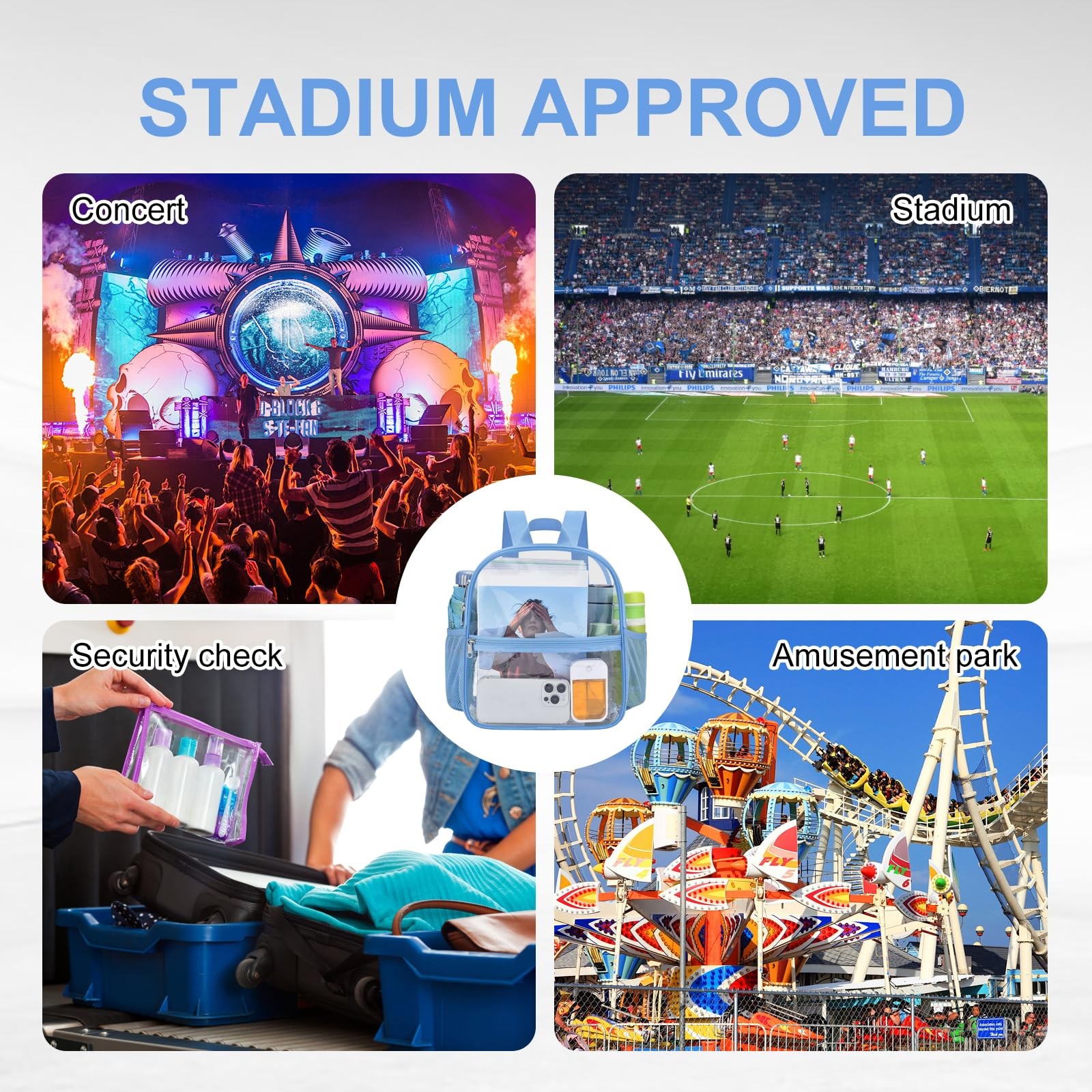 Clear Backpack Stadium Approved 12X11x6, Waterproof Clear Bag Stadium Backpac...