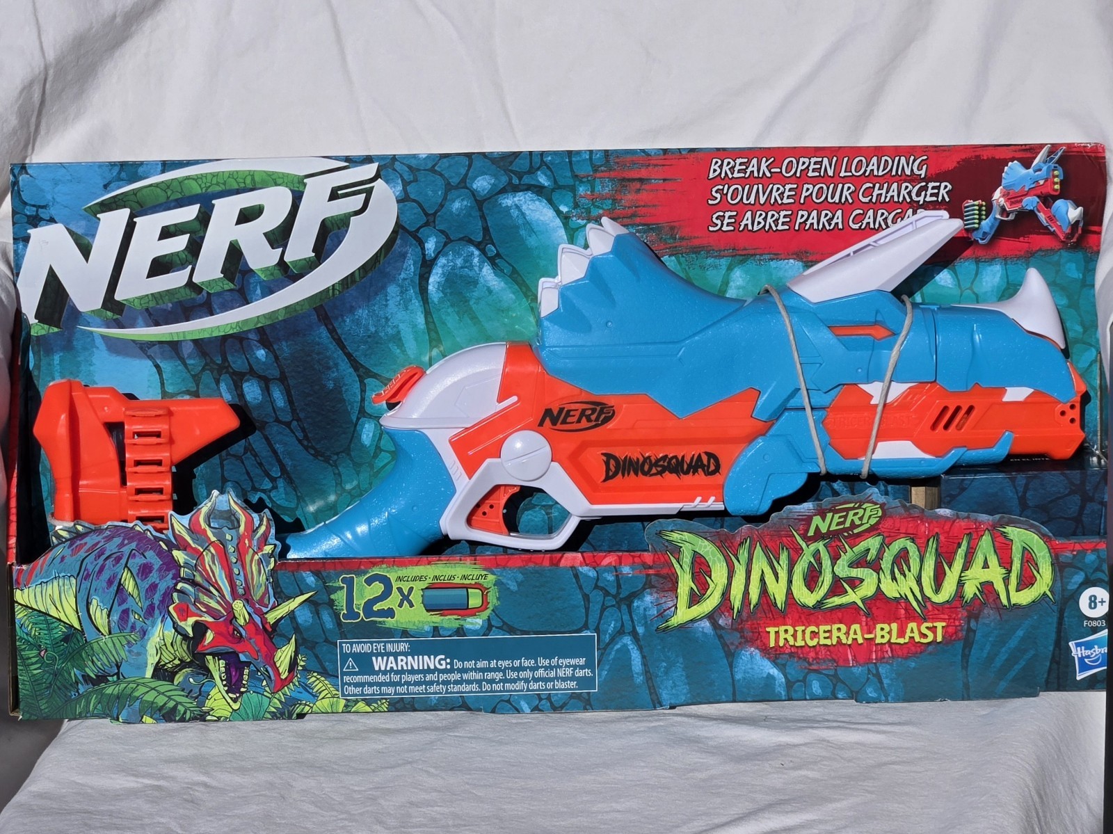 Nerf DinoSquad Tricera-blast Blaster, Break-Open 3-Dart Loading, NEW W/12 Darts
