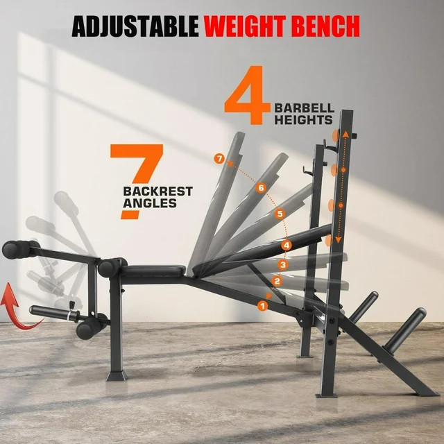 900LBS Foldable Adjustable Weight Bench Set with Leg Extension & Preacher Curl🏋
