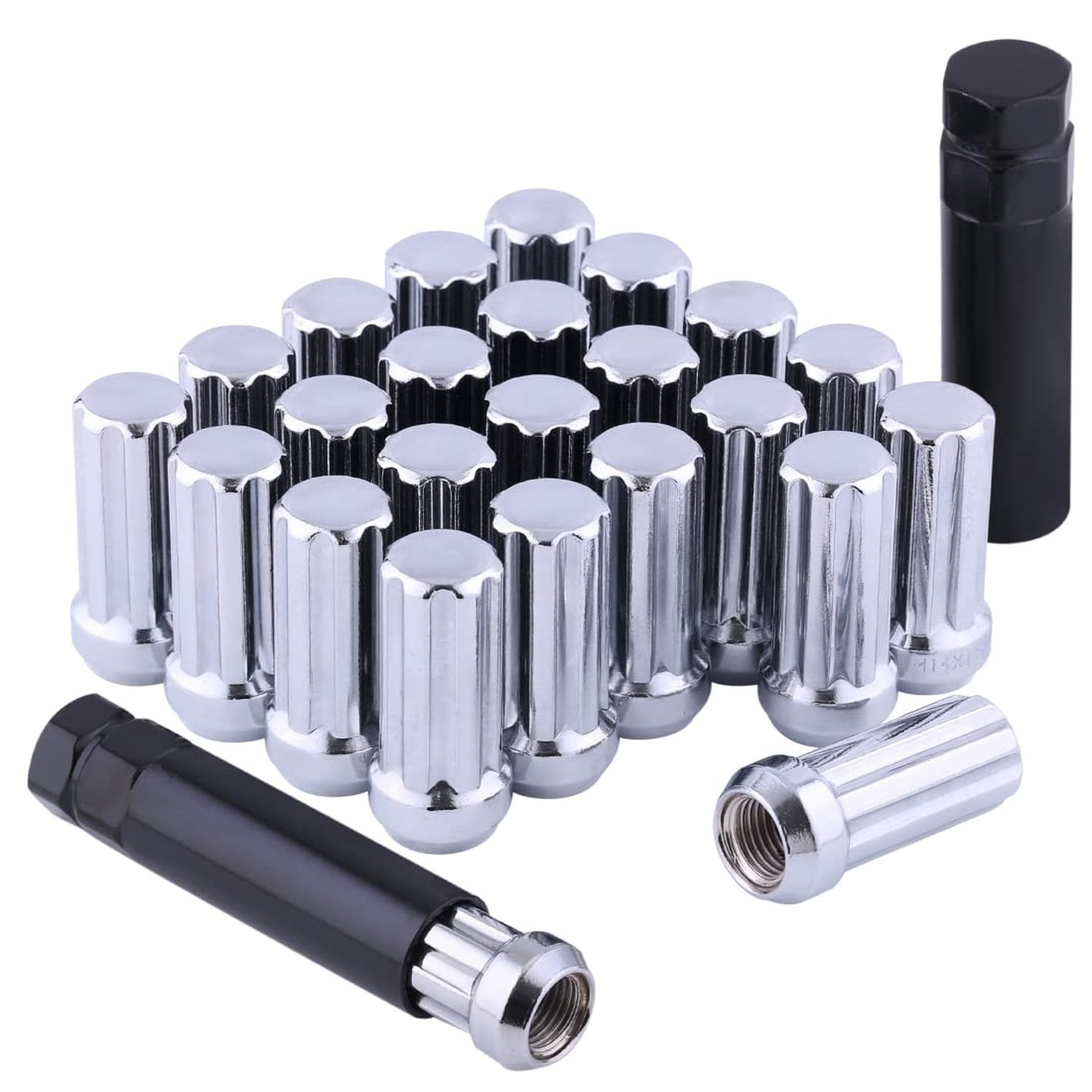Chrome M14x1.5 Lug Nuts - 24pc Set, 2" Tall, Fit for Silverado, Suburban, Ava...
