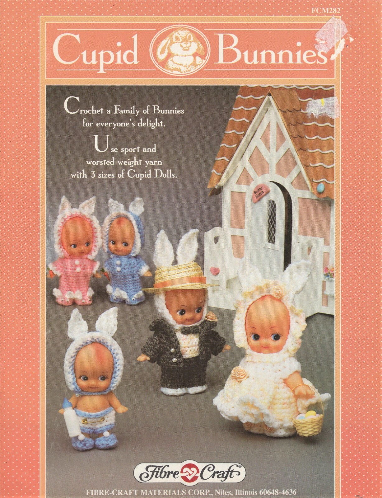 CUPID BUNNIES Dolls 3 Sizes 4-5½" FCM282 Fibre Craft CROCHET Pattern Easter