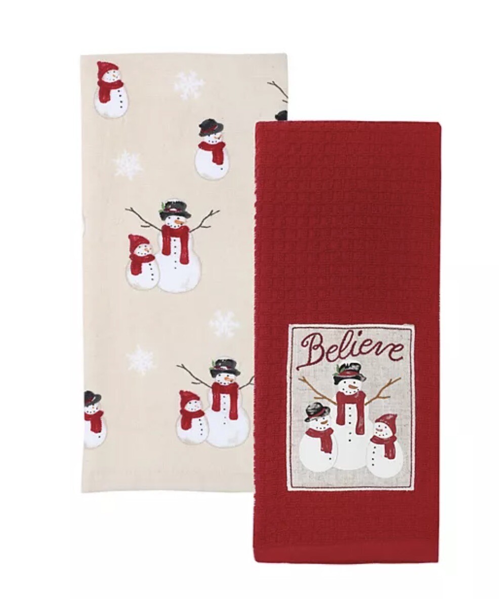 St. Nicholas Square Believe Snowman Kitchen Towels Holiday Christmas 2pk