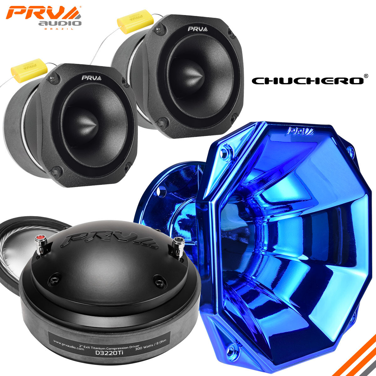 PRV Chuchero Kit D3220Ti Driver WGP14-50X Blue Horn 2x TW700Ti Tweeters