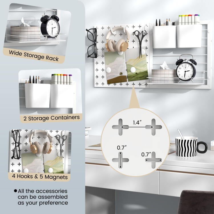 Pegboard Hooks Combination Set Storage Organizer Wall With 0.6" Thickened Panel