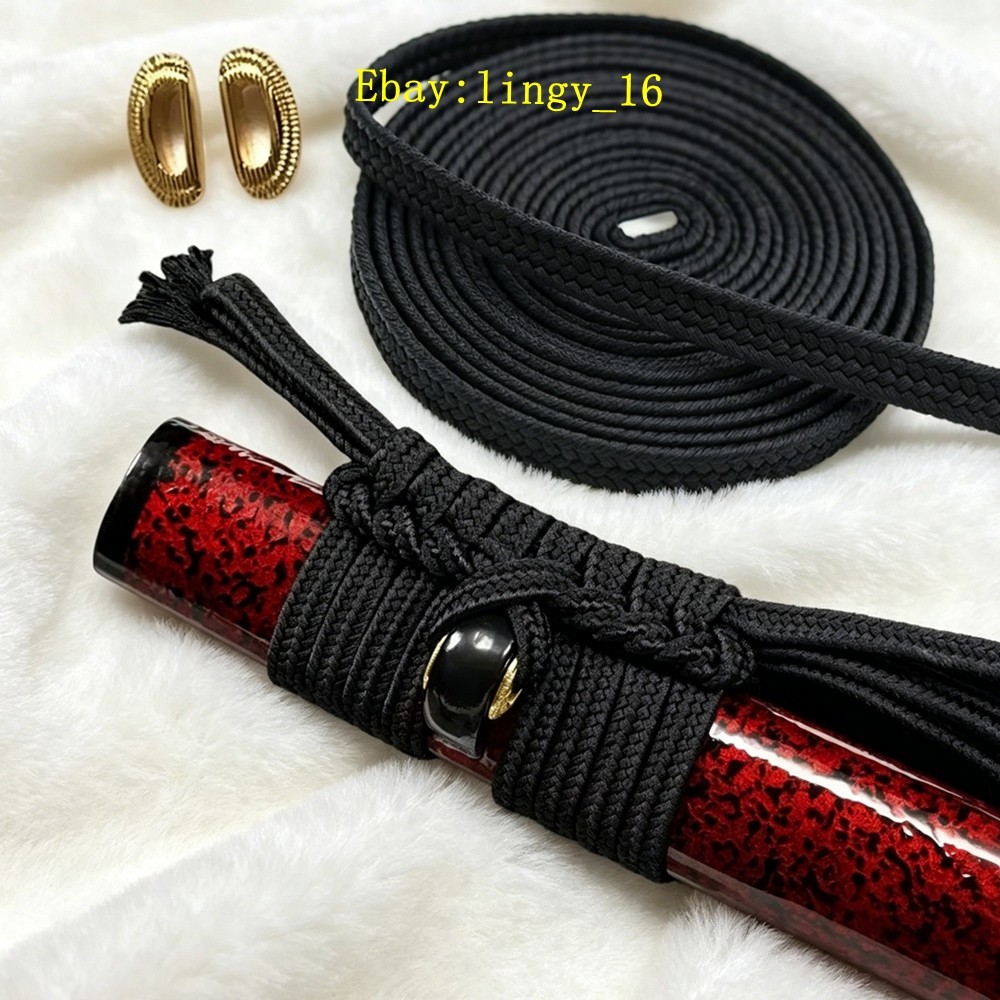 Thick Sageo Black Silk Rope/Shitodome For Japanese Sword Katana Saya Fittings