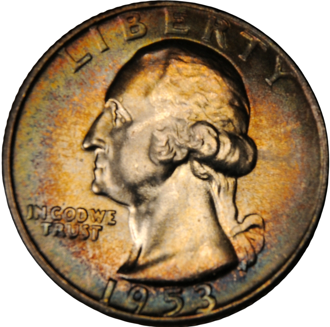 1953 Washington Silver Quarter 25C MS+ Rainbow Toning