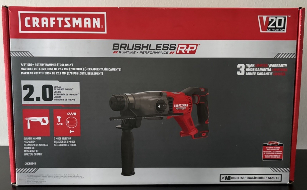 New Craftsman CMCH234B V20 Brushless RP 7/8 In SDS Plus Rotary Hammer Tool Only