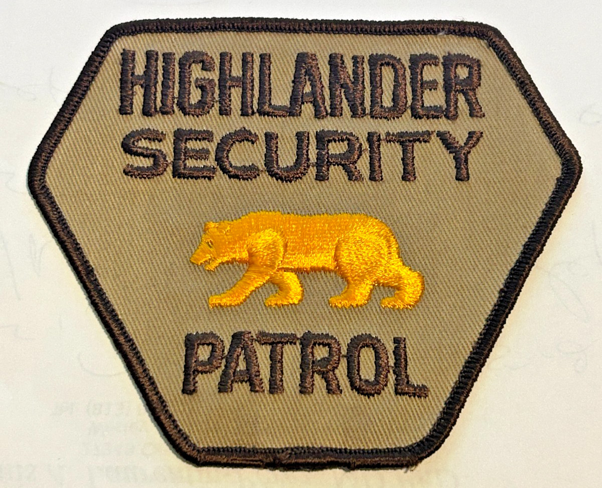 Vintage Highlander Security Patrol Corona Callifornia Patch Unused