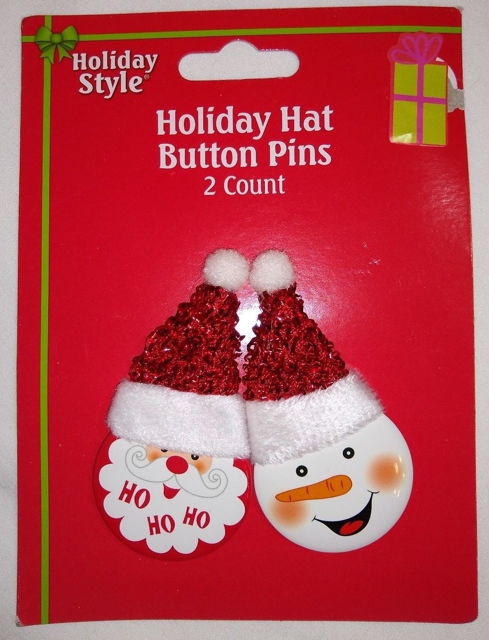 Christmas Santa & Snowman 3 Inch Lapel Hat 2 Pin backs Set New  Fabric Hats
