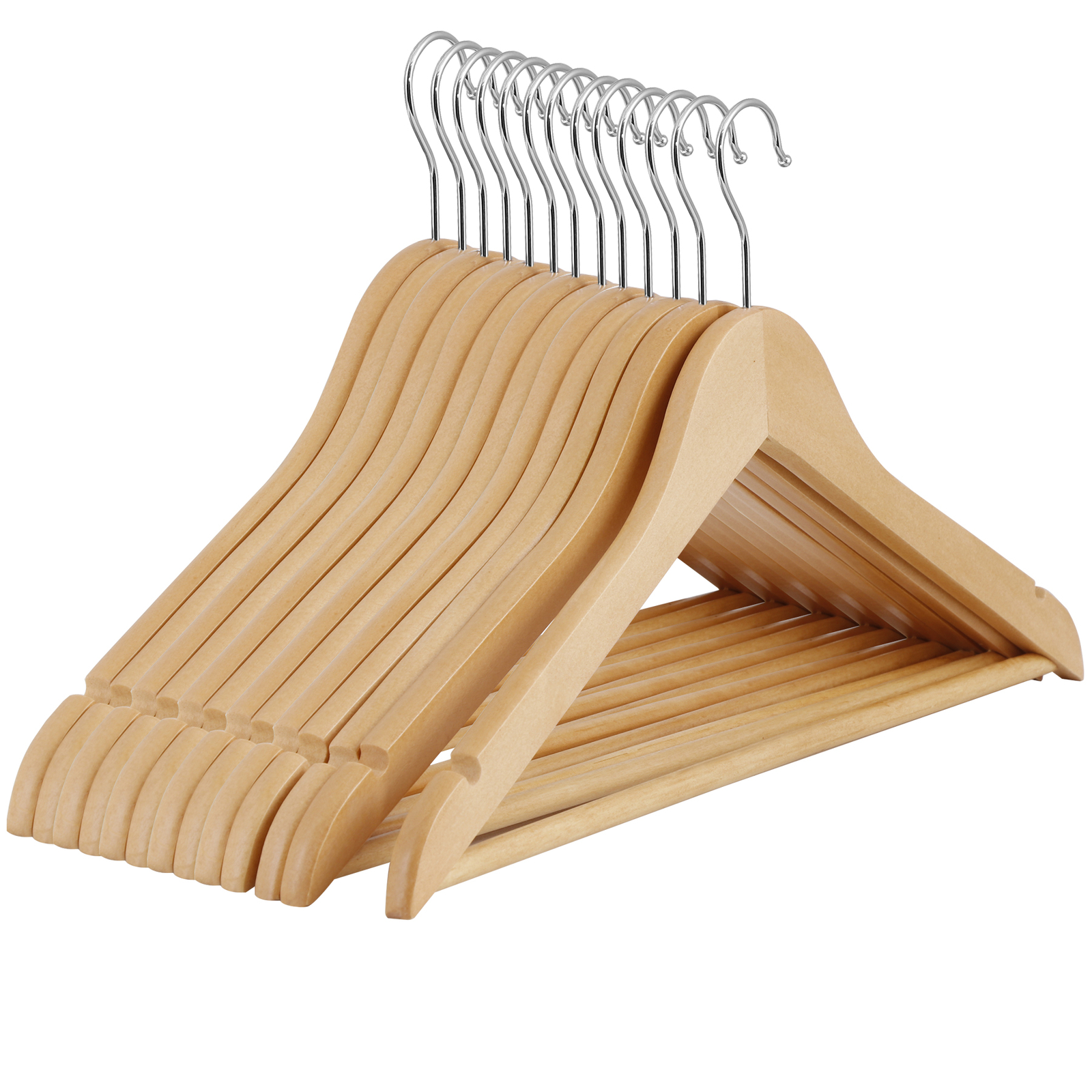 50 PCS Wood Suit Hangers with 360° Swivel Hook Non-Slip Hangers for Pants Shirts
