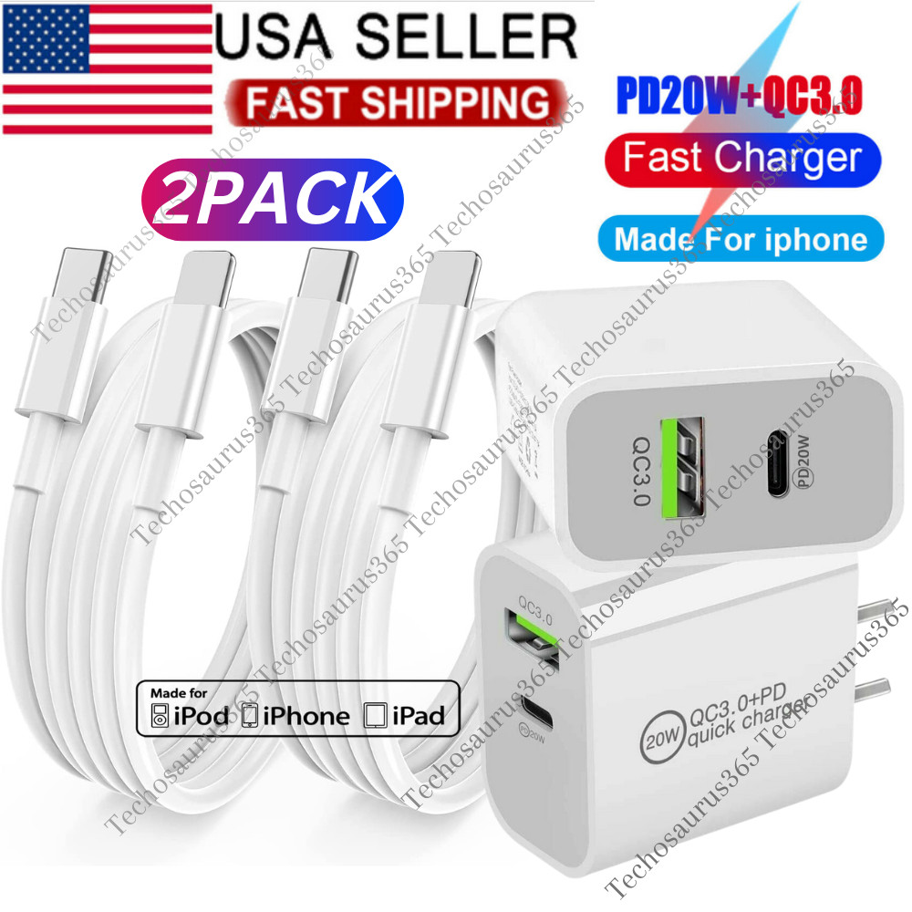 2 PACK Fast Charger 20W PD USB C Wall Charger Block For iPhone 13/12/11 Pro Max